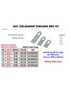 AVL COLGADOR H1 ZINCADO DE 50 MM