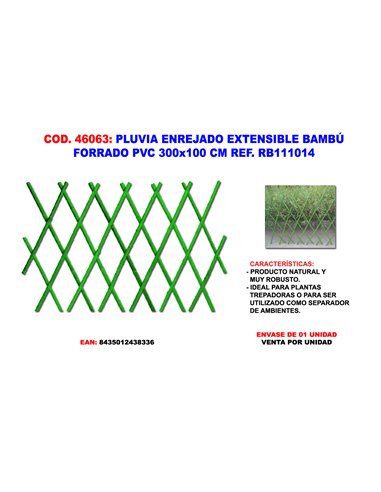 PLUVIA ENREJADO EXTENSIBLE BAMBU FORRADO PVC 300x100 CM RB111014