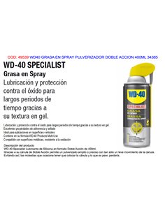 WD40 SPECIALIST GRASA SPRAY PULVERIZADO DOBLE ACCION 400ML 34385