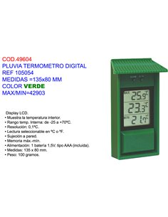 PLUVIA TERMOMETRO DIGITAL 105054135x80 MM VERDE MAX/MIN42902