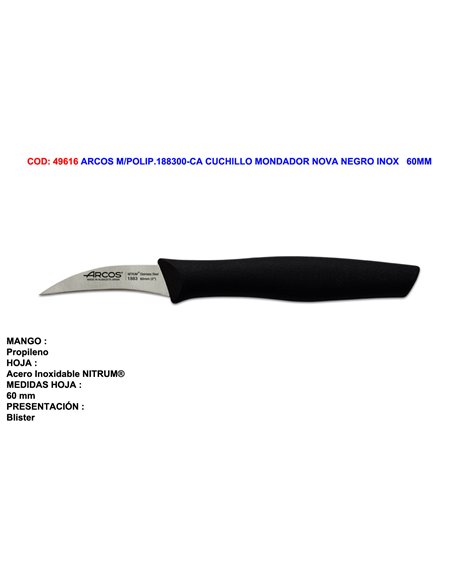 ARCOS M/POLIP.188300-CA CUCHILLO MONDADOR NOVA NEGRO INOX   60MM