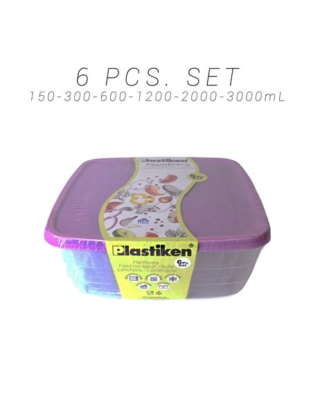 PLASTIKEN FIAMBRERAS SET 6 PIEZAS CUAD. MORADO 20166-MOR