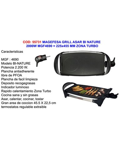 MAGEFESA GRILL ASAR BI NATURE 2200W MGF4690225x455 MM ZONATURBO