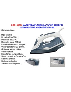 MAGEFESA PLANCHA VAPOR 2200 QUADFIN2200W MGF6219 DEPOSITO 280ML