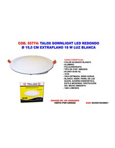 TALOX DOWNLIGHT LED REDONDO �19.5 CM EXTRAPLANO 18 W LUZ BLANCA