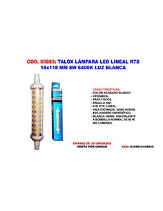 TALOX LAMPARA LED R7S 18 X 118 MM LINEAL 8W 6400K LUZ BLANCA