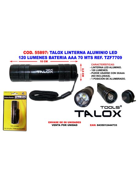 TALOX LINTERNA ALUMINIO LED 120 LUMENES BATERIAAAA 70 M. TZF7709