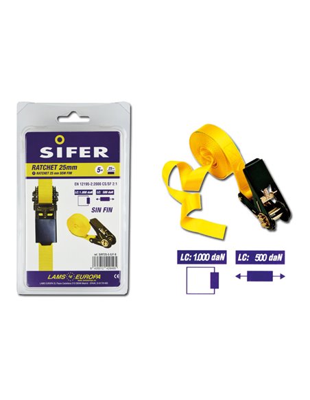 SIFER RATCHET 25 MM 5 M SIN FIN SIRT25-5-S/F-B