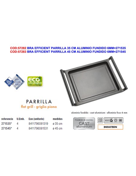 BRA EFFICIENT PARRILLA 35 CM ALUMINIO FUNDIDO 6MM271535