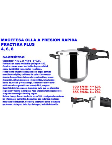 MAGEFESA OLLA PRESION RAPIDA PRACTIKA PLUS 3,2 TODO TIPO FUEGO 