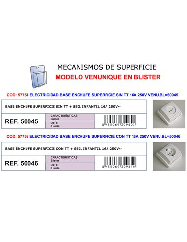 ELECTRICIDAD BASE ENCHUFE SUPERFICIE C/TT 16A 250V50046-91846