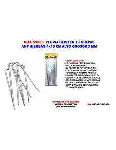 PLUVIA BLISTER 10 GRAPAS GAL.MALLA ANTIHI 4x15 CM ALTO GROS 3MM