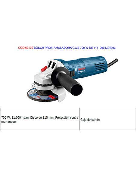 BOSCH PROF. AMOLADORA GWS 700 W DE 115  0601394003
