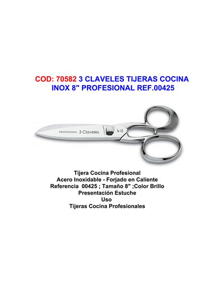 3 CLAVELES TIJERAS COCINA INOX 8" PROFESIONAL REF.00425