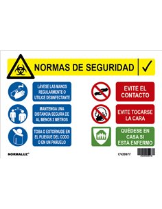 NORMALUZ SE�AL 30X20 "NORMAS SEGURIDAD CORONA VIRUS" CV20677