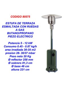ESTUFA GAS BUTANO/PROPANO EXTERIOR PATIO ESMALTADO+RUEDAS 180