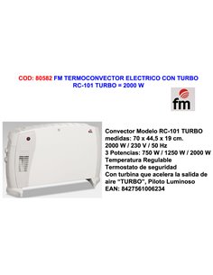 FM TERMOCONVECTOR ELECTRICO CON TURBO RC-1012000 W