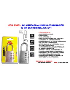 AVL CANDADO COMBINACION 40 MM BLISTER AVL1044