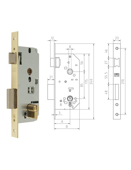 MCM CERRADURA EMBUTIR MADERA 1601-2-40 CANTO RECTO LATONADO