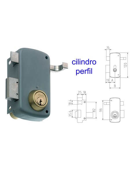 MCM CERRADURA SOBREPONER 2556AP-  60-DCHA PINTADA CILINDRO PERFI