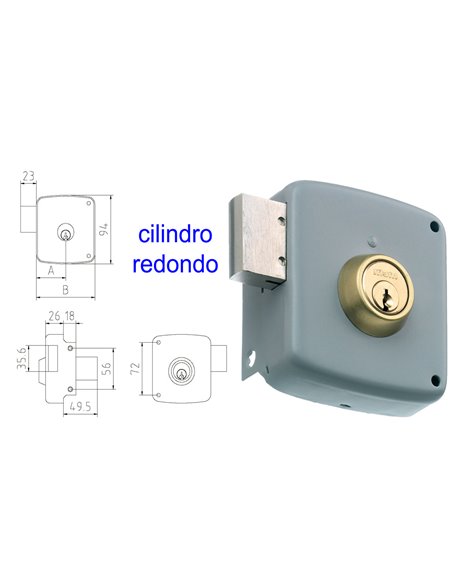 MCM CERRADURA SOBREPONER 2524PR-  80-DCHA PINTADA CILINDRO REDON