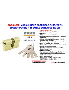 MCM CILINDRO SEGURiDAD DOBLE EMBRAGUE 30X30 R-15 LATONBPSDE3030