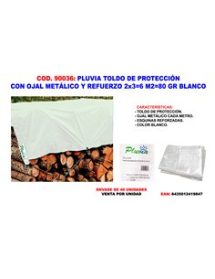 PLUVIA TOLDO LONA PROTECCION+OJAL+REFUERZO 2x36 M280GR BLANCO