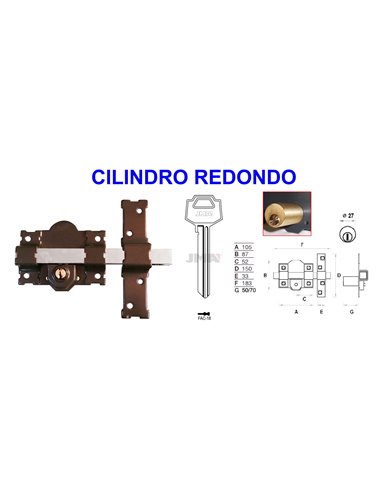 AVL CERROJO 8101-L /105 PINTADO 50 MM C/REDONDO 3 LLAVES