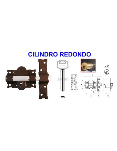 AVL CERROJO 8101-R /105 P. 50 MM C/REDONDO LLAVE/BOTON 3 LLAVES