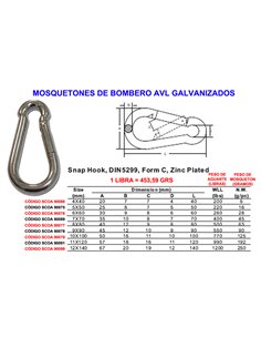 MOSQUETONES BOMBERO AVL DE 11x120 GALVANIZADO