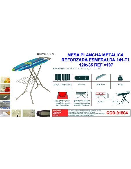 MESA PLANCHA METALICA REFORZADA ESMERALDA 141-T1120x35107