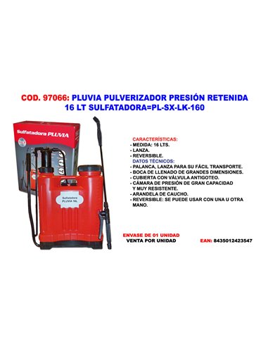 PLUVIA SULFATADORA PULVERIZADOR PRESION RETENIDA 16 L PLSXLK160