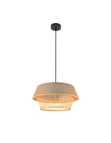 Lámpara de techo colgante “Yovani” de altura regulable E27 (220/240V) IP20 10110xØ46x46cm fabricada en metal,textil y bambú colo