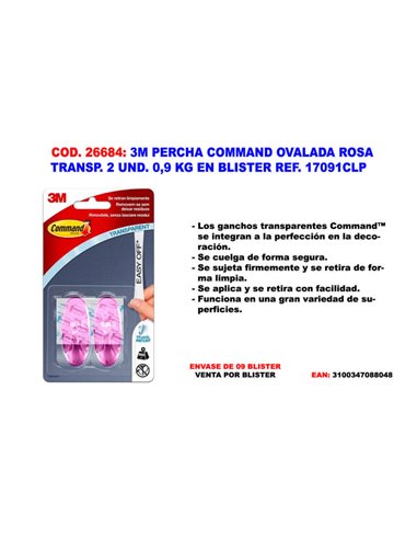Appendino Ovale Rosa Trasparente 3M 2 Unità 0,9 Kg 17091 CLP