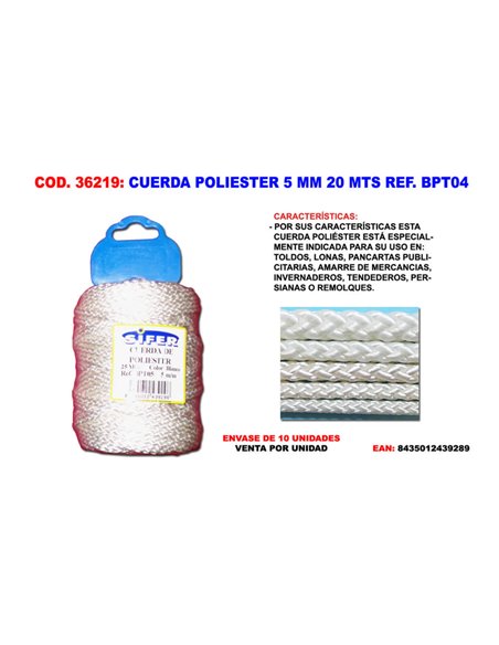 Corda in poliestere 5 mm 20 metri BPT04