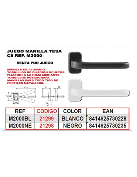 Jeu de poignées C.8 en aluminium, coloris blanc référence M2000BL