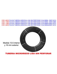 Smooth unperforated agricultural irrigation pipe 13.5x16mm 50m