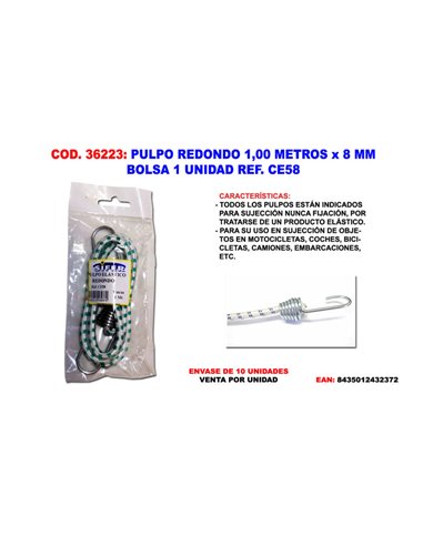 Poulpe Rond 1 Mètre x 8 mm CE58 Sachet 1 Unité CE09