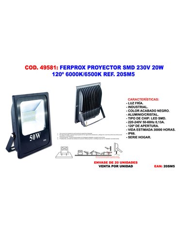 SMD LED projector 20W 230V 120° 6000K/6500K 20SM5