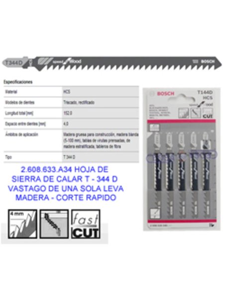 Serra vertical Bosch T344D 5x152 longa H/S para madeira 2608633A34