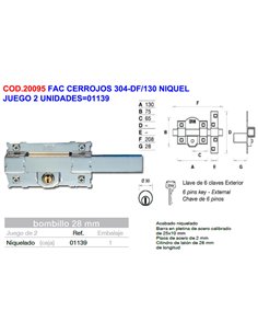 Lot de 2 unités de moraillons nickelés 304-DF/130
