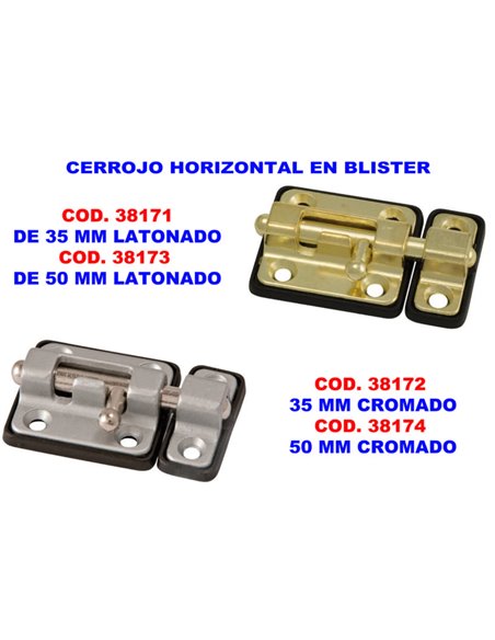Cerrojo Horizontal 50 mm Latonado en Blister 723