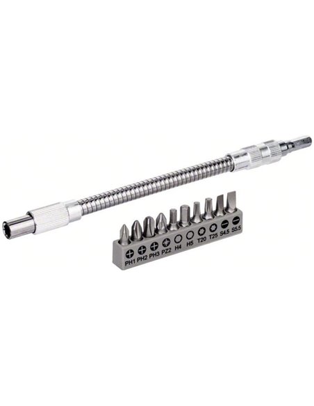 BOSCH SET 10 PUNTAS PH, PZ, TOR, SL, HEX + ALARGADOR FLEXIBLE 200MM 2608522376