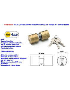 Yale Azbe 45A/67 LT Rundzylinder-Set 30 mm 4548A
