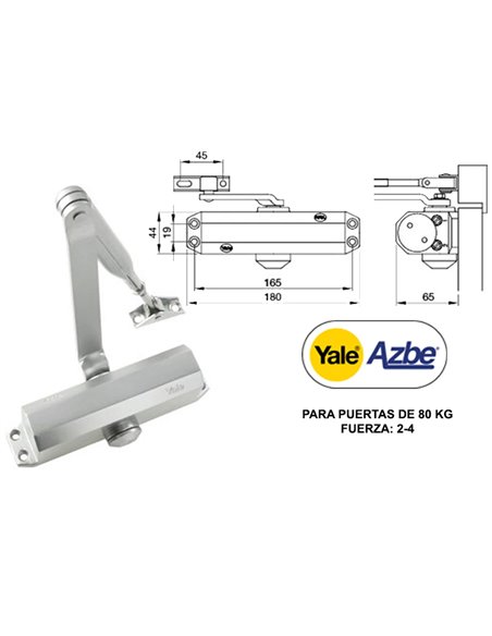Yale Azbe Door Closer 3500 Force 2-4 Silver Without Catch 3500-000160