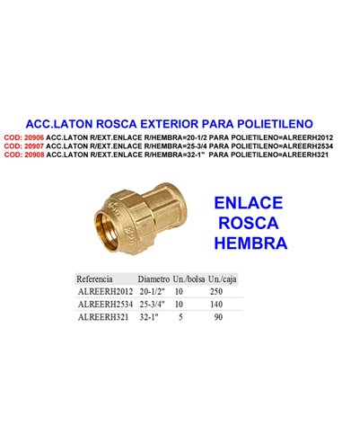 Raccordo in ottone R/Prolunga R/Femmina 25-3/4 per polietilene REH2534
