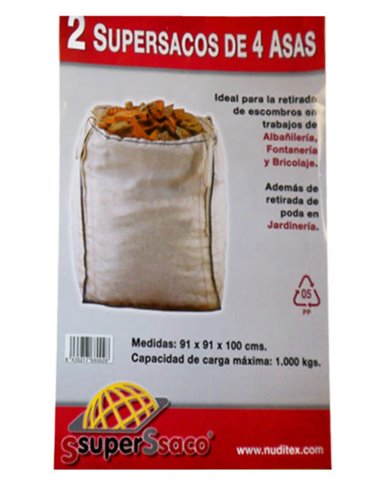 Saco Supersaco Rafia Escombro 4 Asas 1000 kg 90x90x90 (2 unidades)