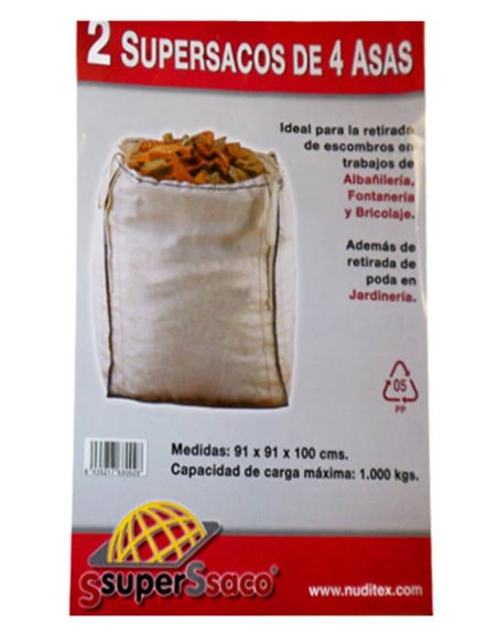 Saco Supersaco Rafia Escombro 4 Asas 1000 kg 90x90x90 (2 unidades)