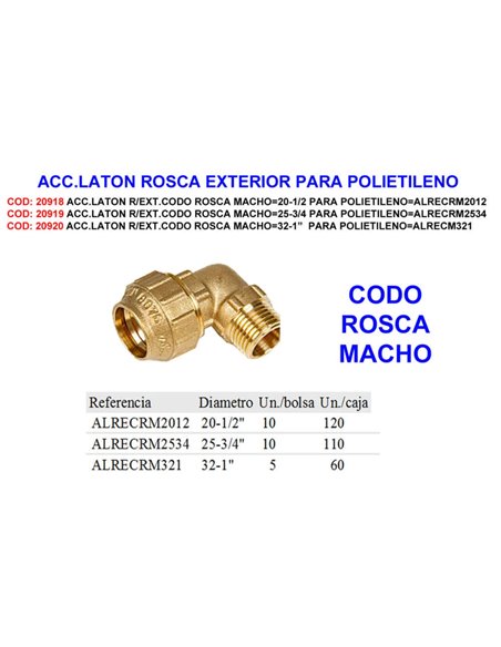 Brass fitting male thread 20-1/2 for polyethylene RCR 2012