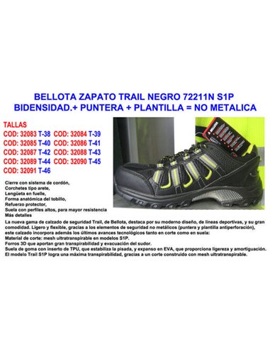 BELLOTA TRAIL SHOE 72211N Nº42 S1P BIDENS TIP NON-METAL INSOLE